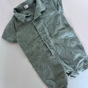 Baby Gap Green Embroidered Short Sleeve Romper